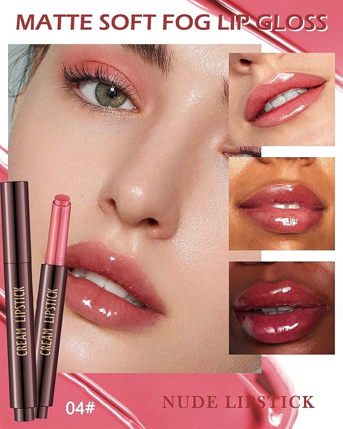 Moisturizing Lipstick Pen, Red Nude Pink Shimmer Glossy Plumping Lip Gloss,Hydrating Tinted Lip Balm,Long Lasting Waterproof Jelly Lip Gloss Plumper Lip Tint Stain,Christmas Makeup Gift for Women-04