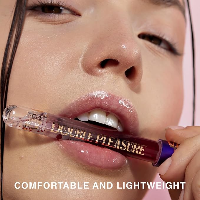 Double Pleasure Lip Oil - Moisturizing Lip Gloss for Women - Softening Glow Lip Plumper Gloss - Hydrating Lip Glow Oil - Plumping Lip Gloss Oil with Silicone Applicator (Adrenaline Shot)