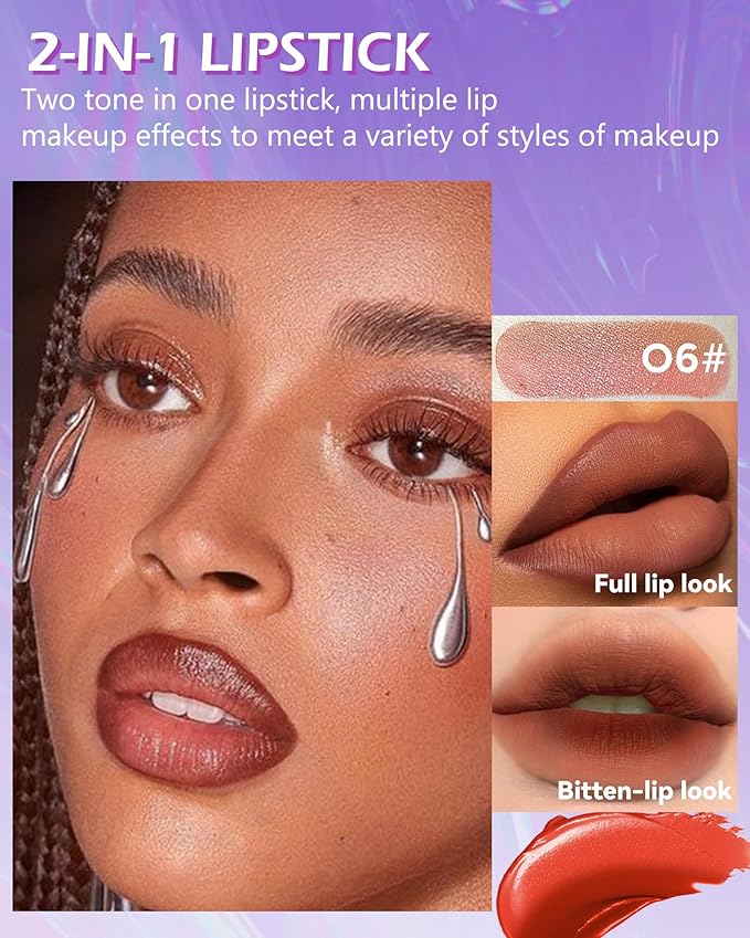 Nude Matte Lipstick, 2 In1 Two Tone Waterproof Gloss