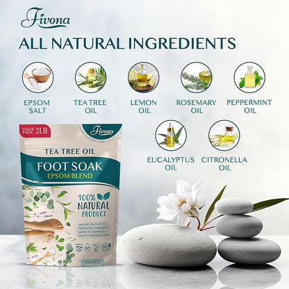 Foot Soak Epsom Salt with Tea Tree Oil 2 LB - Epsom Salt with Essential Oils for Healthy Toenails, Soothing Relief, Callus Softening - Pedicure Therapy for Soft, Rejuvenated Feet