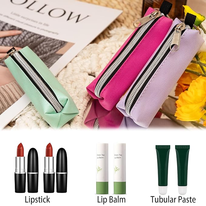 Chapstick Holder, 6 Pcs Lip Balm Sleeve Pouch Portable Lipstick Holder Bag Clip-on Makeup Travel Accessories Great Stuffers Gift for Wome