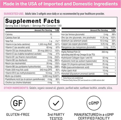 NatureWise Hair Skin and Nails Vitamin, Biotin 5000mcg w/Hyaluronic Acid, Collagen for Women with C, B Complex, D3, A, E, Iron - Non-GMO, Gluten Free - 540 Softgels[6-Month Supply]