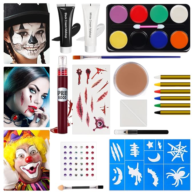 Halloween Makeup Kit, White Black Skeleton Face Paint,