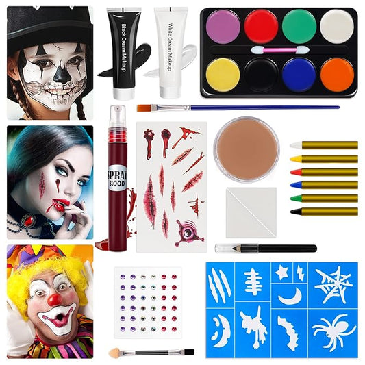 Halloween Makeup Kit, White Black Skeleton Face Paint,