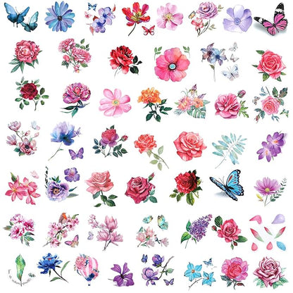 Temporary Tattoo, 50 PCS 3D Flower Tattoo Stickers Women Girls