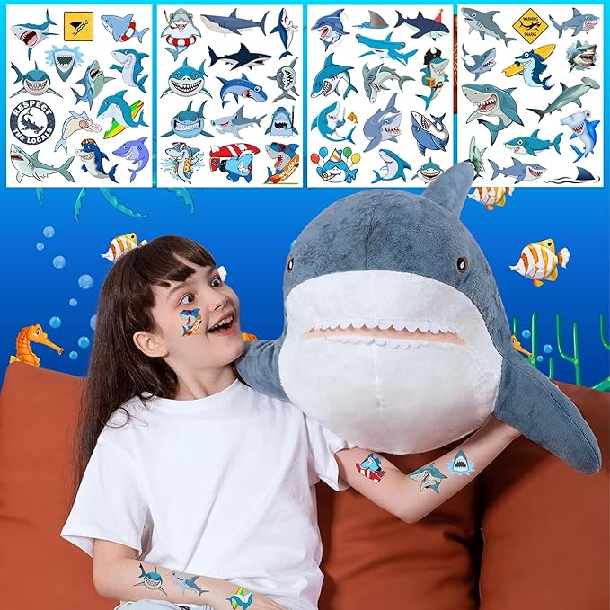 Shark Temporary Tattoos - Shark Birthday Decorations Supplies Outdoor Activity