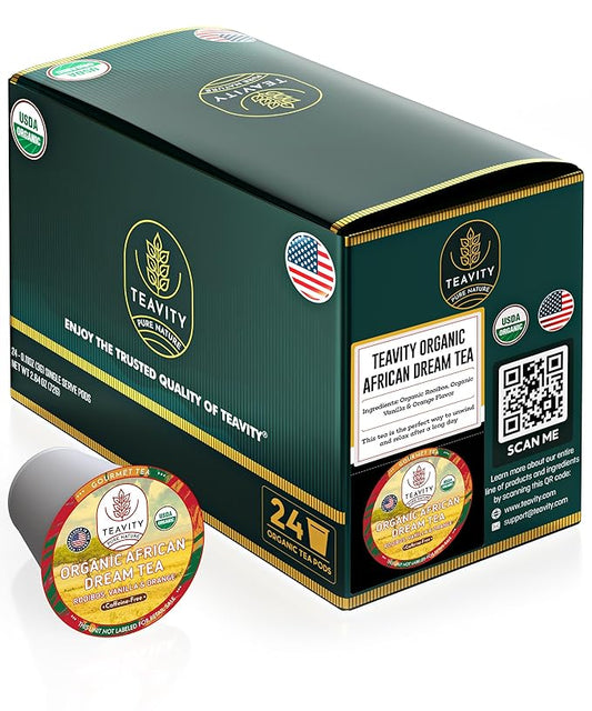 Organic Rooibos Tea Pods with Vanilla & Orange - Naturally Decaf Tea - African Dream by Teavity (24 Tea Pods)