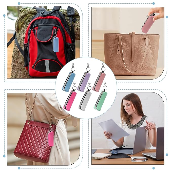 Chapstick Holder, 6 Pcs Lip Balm Sleeve Pouch Portable Lipstick Holder Bag Clip-on Makeup Travel Accessories Great Stuffers Gift for Wome