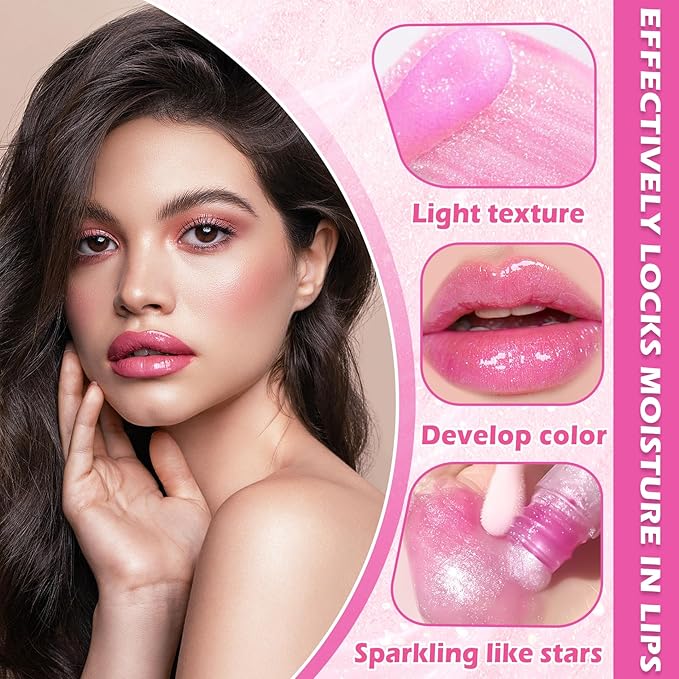 CAHIUYOA Magic Color Changing Lip Oil Tinted Lip Glow Oil Color Changing Lip Gloss Long Lasting Nourishing Lip Balm Care Shimmer Glossy Non-sticky Lip Tint Oil