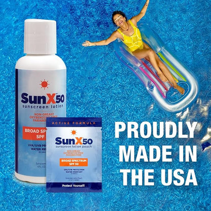 CoreTex Sun X 50 SPF Individual Sunscreen Packets Travel Size (100ct.) - Paraben, Oxybenzone, & Octinoxate Free - Oil Free, Broad Spectrum (UVA/UVB) Sunscreen - Water & Sweat Resistant up to 80 Min.