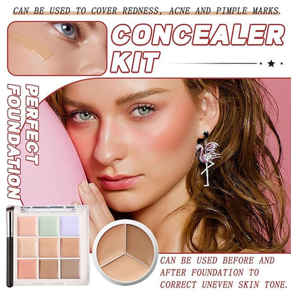 12 Colors Correcting Concealer Palette Kit with Brush,Cream