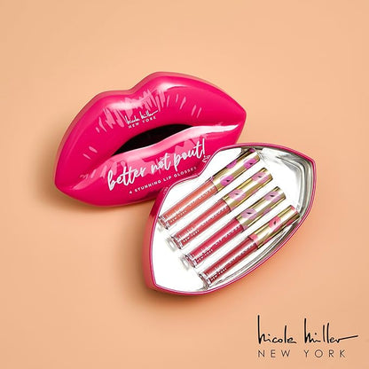 Nicole Miller Lip Gloss Collection, 4 Count (Pack of 1), Better Not Pout Pink