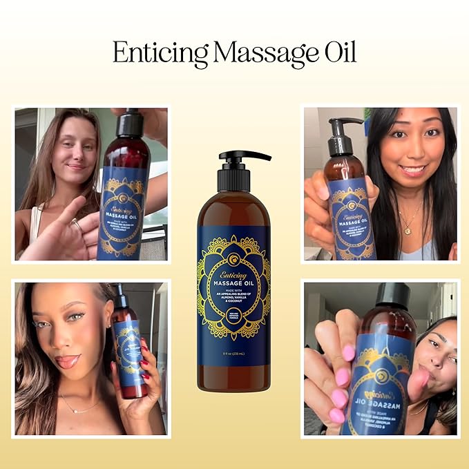 Luxurious Vanilla Massage Oil for Couples - Easy Glide Non Greasy Sweet Vanilla Sensual Massage Oils for Date Night with Silky Smooth Sweet Almond Oil Coconut and Jojoba - Vegan Non GMO & Gluten Free