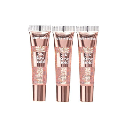 Ruby Kisses 24K Gold Oil Lip Gloss (3 Count, Rose Gold)