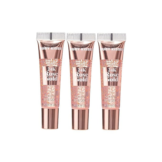Ruby Kisses 24K Gold Oil Lip Gloss (3 Count, Rose Gold)