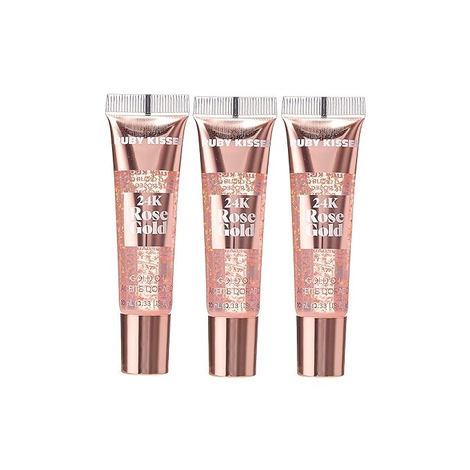 Ruby Kisses 24K Gold Oil Lip Gloss (6 Count, Gold & Rose Gold)