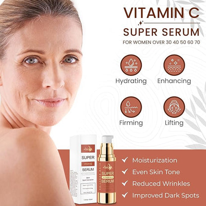 Live Healthy Super Vitamin C Serum for Women Over 70 - C Super Serum, Vitamin C, Peptides, Vitamin E - Rapid Anti Aging, Lifting & Firming, Anti Wrinkle & Age Spots Reduction - Made in USA | 30ml