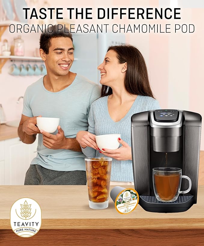 Organic Chamomile Tea Pods for Keurig - Decaf Tea Pods - Pleasant Chamomile by Teavity (12 Tea Pods)