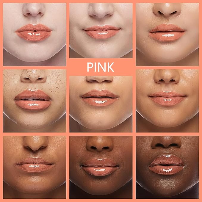 Plumping Lip Oil, Hydrating Lip Gloss Tinted Lip Balm Transparent Lip Care, Big Brush Head Glitter Shine, Long Lasting Nourishing Non-sticky Fresh Texture Cherry+Pink
