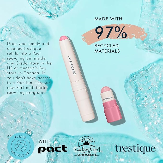 TRE'STIQUE trestique Prime And Shine Lip Crayon, Refillable Shiny Lipstick With Built-in Lip Primer, Clean Beauty Makeup Lipstick, Lipstick For Women, 2-in-1 Glossy Lipstick and Lip Primer