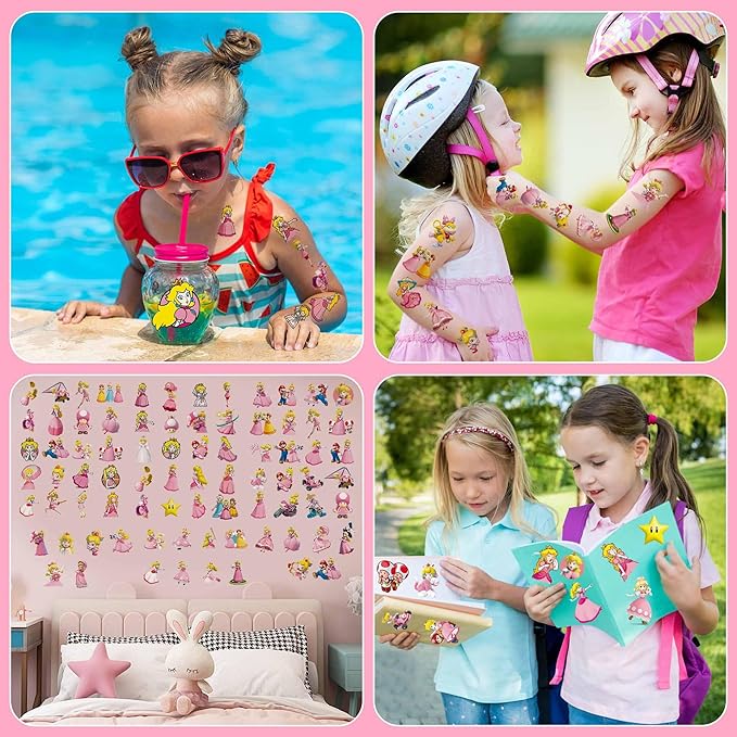 160PCS Peach Tattoo Sticker - Cartoon Princess Waterproof Girls