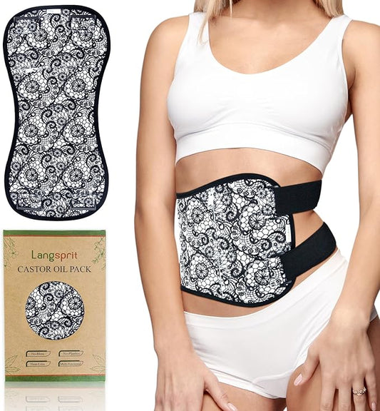 Langsprit Castor Oil Pack Castor Oil Pack Wrap, Organic Castor Oil Packs for Liver Detox, Inflammation, Reusable Castor Oil Pack Compress Castor Oil Packs kit Black Lace L