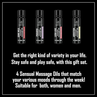 Organic-Edible Sensual Massage Oil - No Stain & Non-Sticky, Fractionated Coconut Oil | 1 Fl Oz Each-4 Fl Oz/4pc