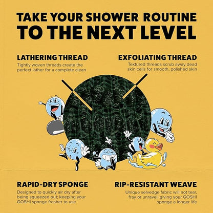 GOSHI Exfoliating Shower Sponge - Rip-Resistant, Rapid-Drying Exfoliating Bath Sponge for All Skin Types - Moss Green - Made in Japan