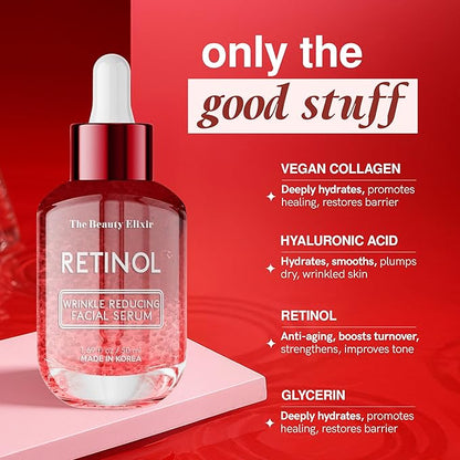 Retinol Serum For Face - Dermatologist Tested, Anti-Aging, Fine Lines & Wrinkles & Post-Acne Marks Treatment - Clean Beauty, Cruelty-Free Korean Skin Care for All Skin Types - 1.69oz