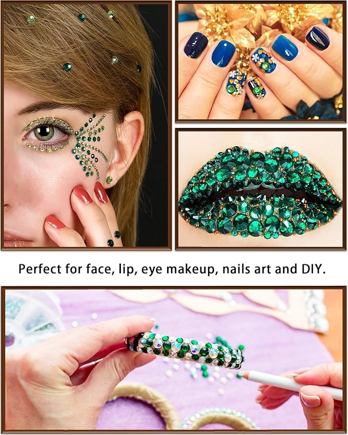 NIACONN Deep Green Face Jewels Gems Stick on, Deep Green