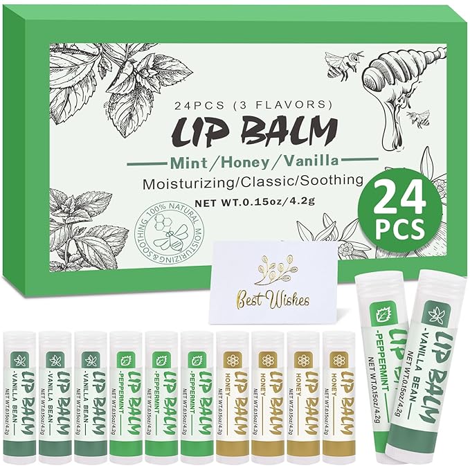 24 Pack Lip Balm Bulk, Vanilla