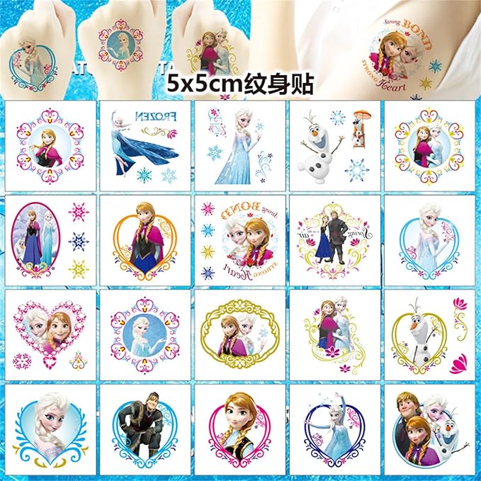 40pcs Temporary Tattoos for Kids,Frozen Party Favors Fake Gifts (Blue-A)