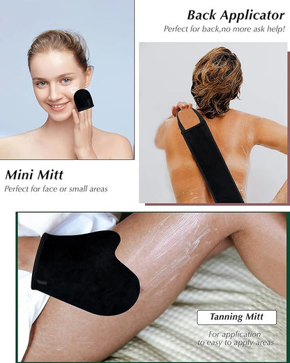 3 PCS Self Tanning Mitt Applicator, Self Tanner Mitt Applicator kit, Self Tanning Mit With Thumb And Back Lotion Applicators for Back, Ultra Soft Tanning Glove For Self Tan Mitt Applicator (Black)