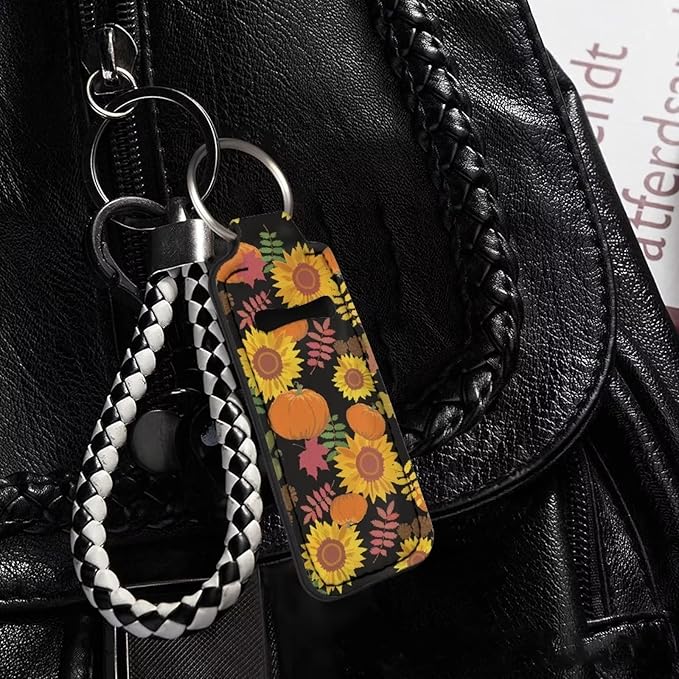Women Chapstick Holder Keychain Fall Pumpkin Keyring