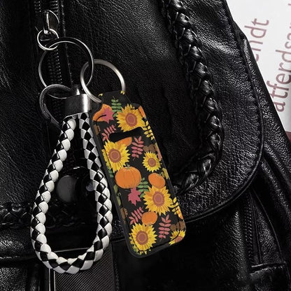 Women Chapstick Holder Keychain Fall Pumpkin Keyring