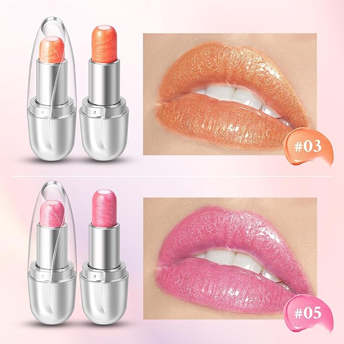 Jelly Glitter Lipstick, Magic Color Changing Lip Stain Queen, Hydrating Long Lasting Tinted Lip Balm with Creamy Texture, High Pigmented Non-Stick Lip Stain Glitter Lip Gloss Makeup, 03