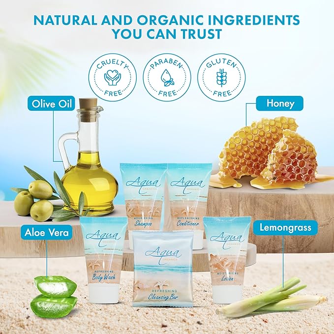 Aqua Organics Amenity Kit|Boxed Hotel Toiletries|Bulk oz