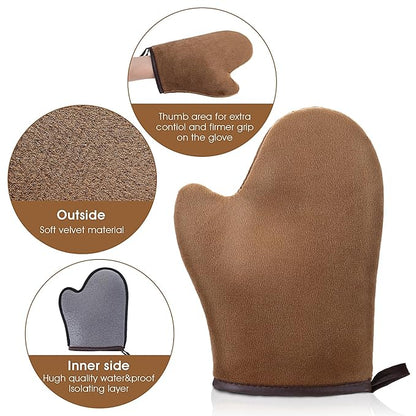 Self Tanning Mitt Applicator Kit, Bronze Tan Self Tanning Mitt Self Tanner Mitt With Thumb Machine Washable and Reusable Back Applicator Mitt, Ultra Soft and Streak Free(Brown)