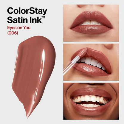 Revlon Liquid Lipstick, Face Makeup, ColorStay Satin Ink, Longwear Rich Lip Colors, Formulated with Black Currant Seed Oil, 006 Eyes on You, 0.17 Fl Oz