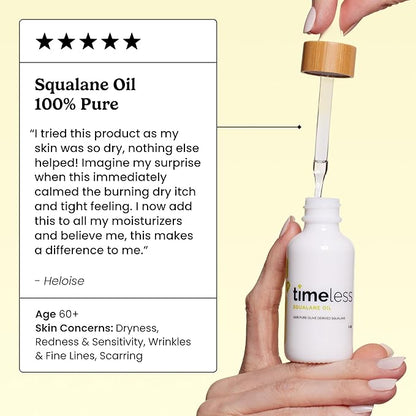 Timeless Skin Care Squalane Oil 100% Pure - Plant-Based Face Oil - Fragrance-Free - For Dry Skin - Moisturizing - 1 oz