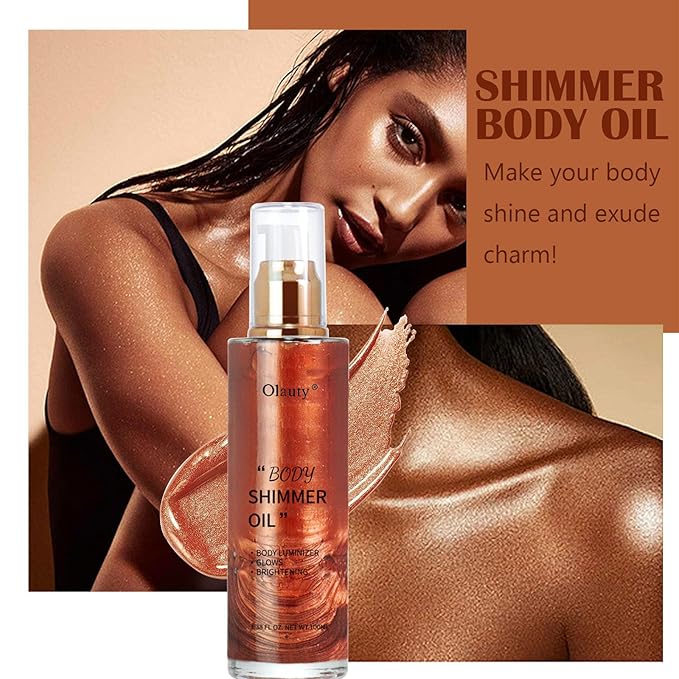 Shimmer Body Oil-Bronze Gold Face Brighten Pearl Highlighter