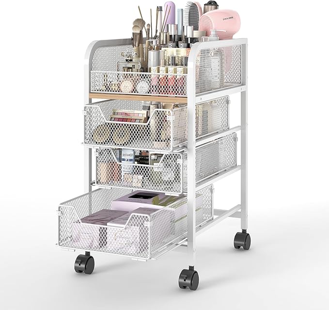 Rolling makeup cart organizer, 4-tier