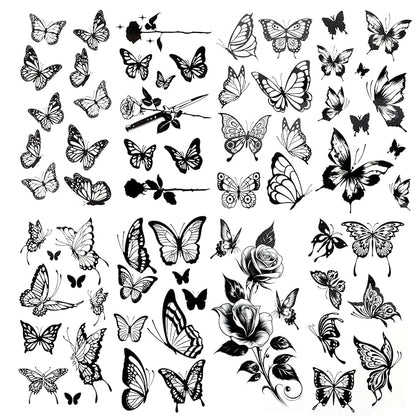 8 Sheets Large Black Butterfly Temporary Tattoos Stickers Arm Hand