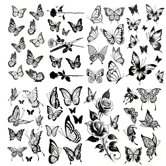 8 Sheets Large Black Butterfly Temporary Tattoos Stickers Arm Hand