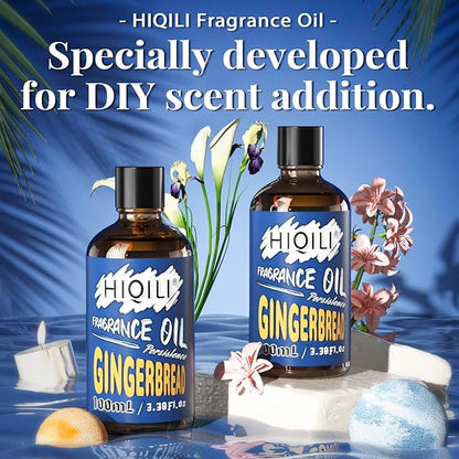 HIQILI Gingerbread Essential Oil 100ml - Long-Lasting Fragrance Oil for Diffuser, Humidifier, Aromatherapy, Laundry, Car, Candle Scents for Candle Making, DIY Soap Making F3.38 Fl Oz