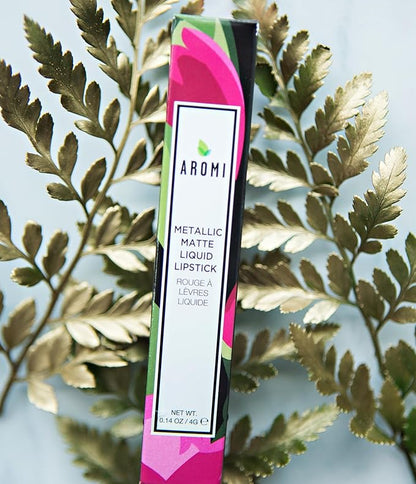 Aromi Metallic Liquid Lipstick | Chestnut Rose Lip Color with Shimmery Finish, Long-lasting + Long Wear, Smudge Proof, Waterproof, Vegan, Cruelty-free (Burgundy Quartz)