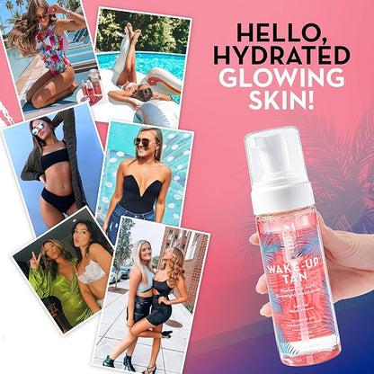 Mystic Tan Self Tanning Bundle: Wake-Up Tan Self Tanner Water Mousse 5.5 fl. oz. + Streak Free Tan Applicator Mitt - Hyaluronic Acid Overnight Moisturizer, Easy-to-Use, Works While You Sleep