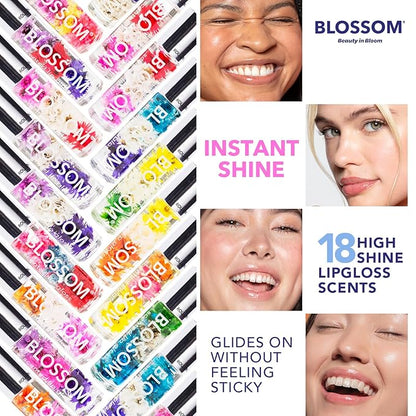 Blossom Scented Roll on Lip Gloss + Rollerball Perfume, Infused with Real Flowers, Made in USA, 0.4 fl. oz./11.8ml, 2 pack Gift Set, Let Love Shine, Strawberry/Rose