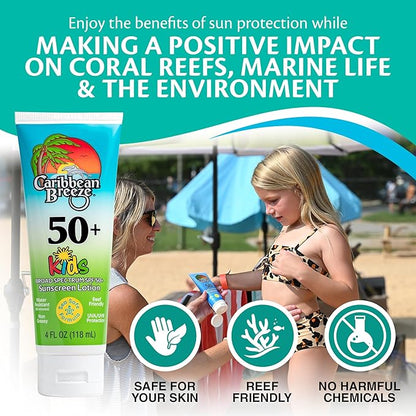 Reef Friendly Kids Sunscreen Lotion SPF 50, Mango Lime Scent Body Sunscreen Lotion, Rich in Anti Oxidants, Water Resistant Up to 80 Minutes, Broad Spectrum Body Lotion with Sunscreen, 4 oz, 2 Pack