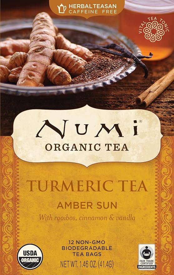 Numi Organic Amber Sun Turmeric Tea Bags, 15 Tea Bags (Pack of 6)